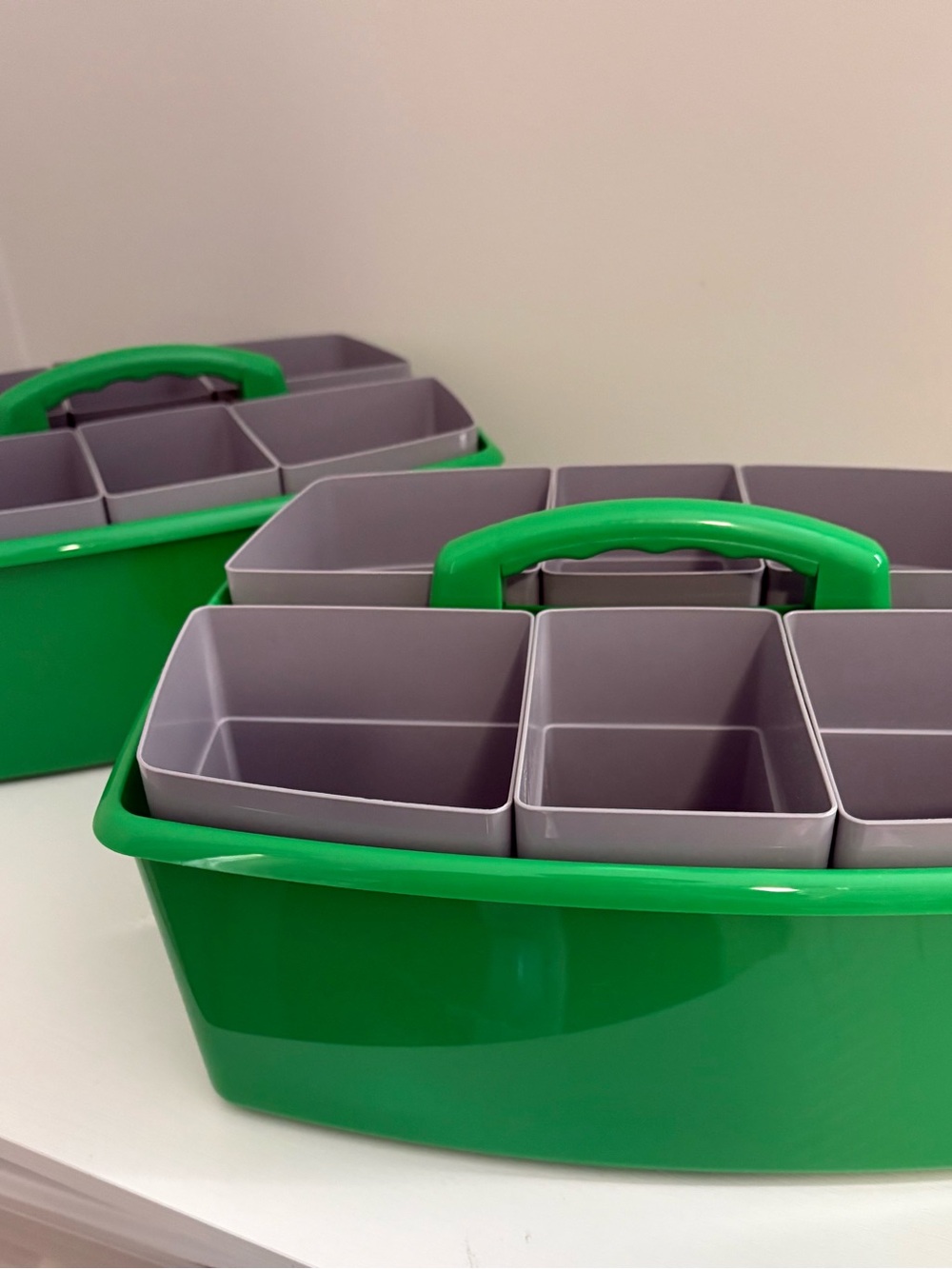 Set of 2 Heavy Duty Green Utility Caddy with Gray Removable Compartments